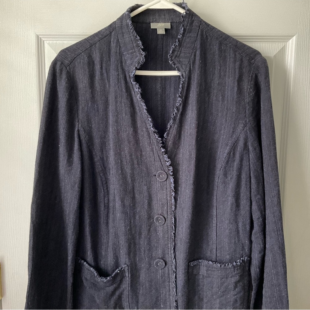 J Jill Denim Fringe Detail Linen/Rayon Blazer Jacket Size 14